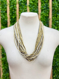 Ivory Multi Metallic Bead Boho Long Necklace