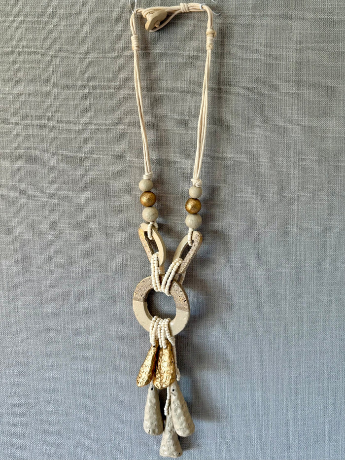 Ivory Gold Beaded Recycled Paper Necklace