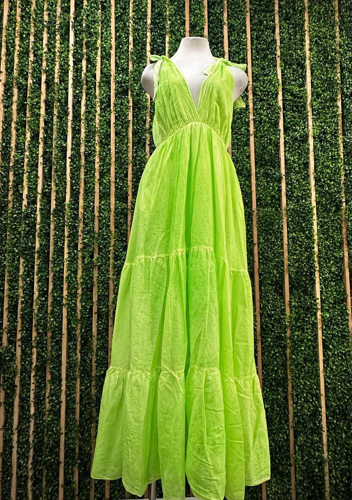 Fluorescent Shoulder Tie Maxi Dress