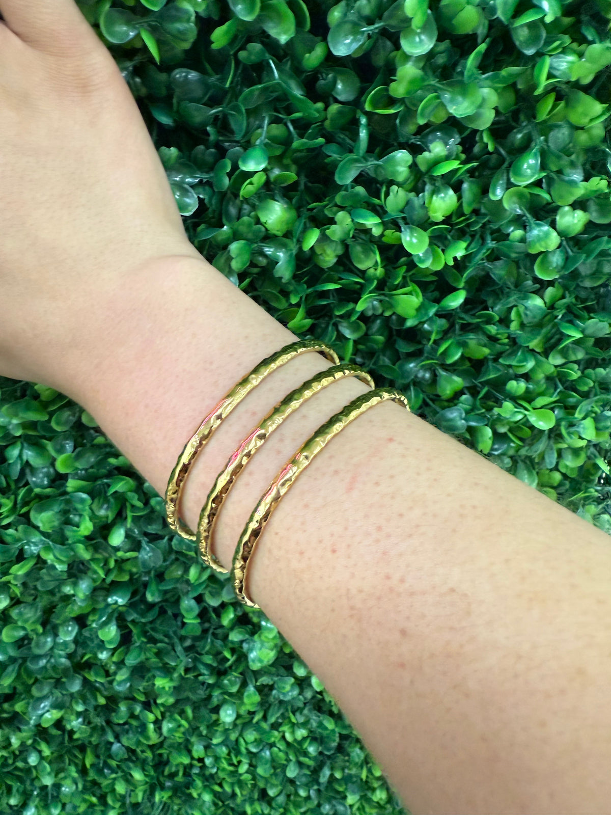 Stainless Steel Hammered Triple Line Cuff Bracelet