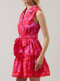 Beautiful Fuchsia Red Collared Sleeveless Short Dres