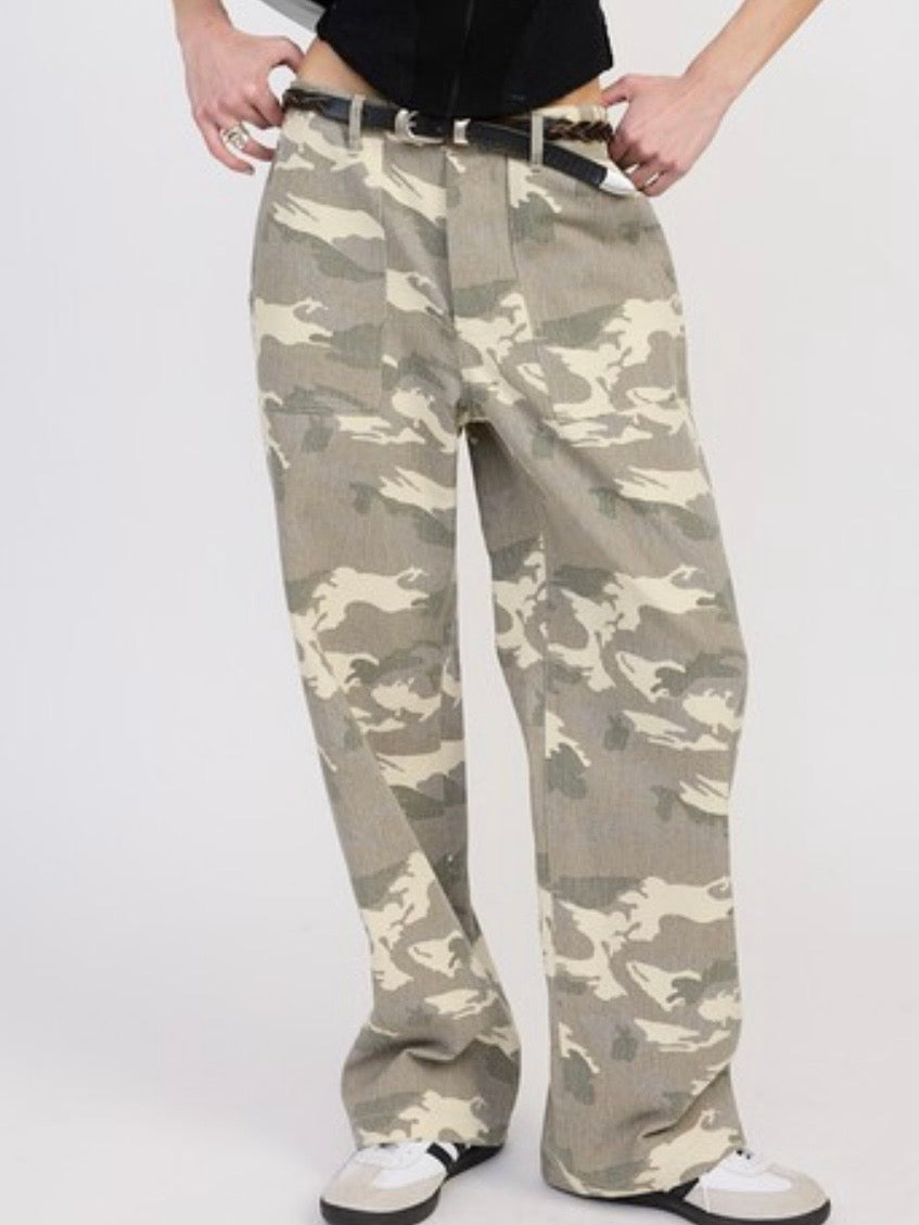 Wide Straight Leg Camo Pants