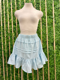 Sky Blue Smocked Waist Tiered Cotton Skirt