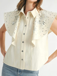 Crystal Floral Embellished Angel Sleeve Blouse