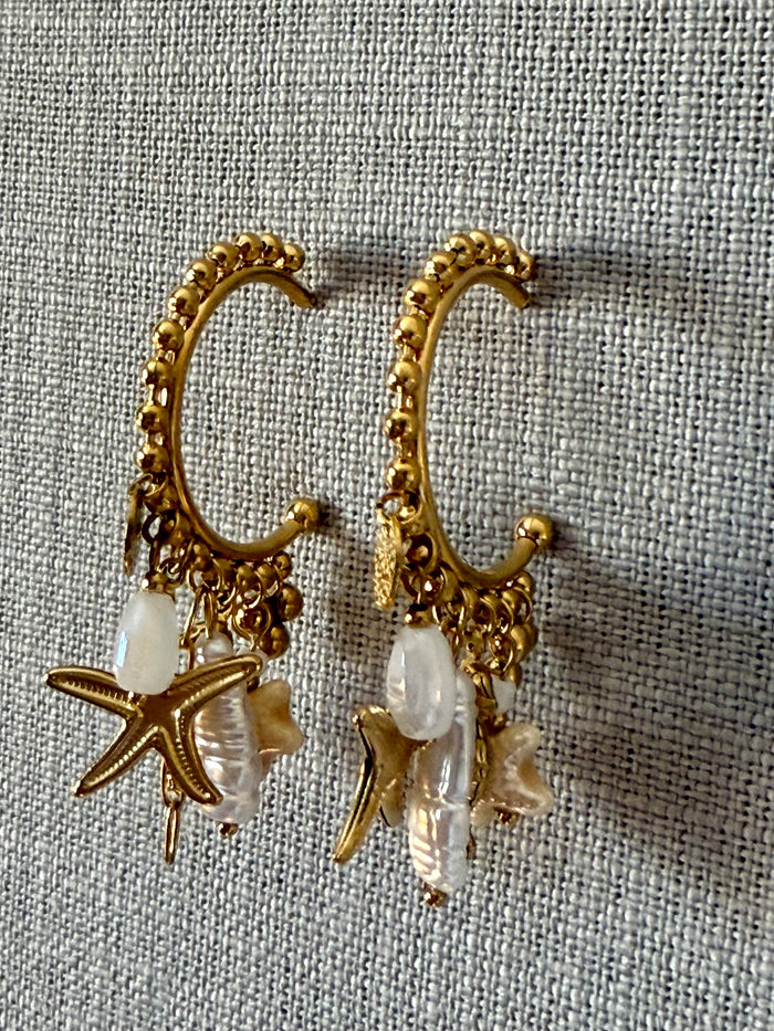 Stainless Steel Sea Charms Hoop Earrings