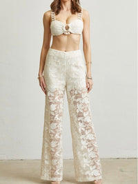 Linen Shell Detail Lace Pant Set