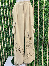 Sage Embroidered Linen Cargo Jogger