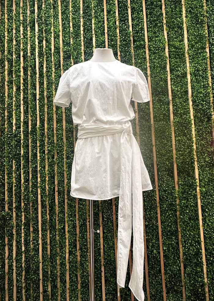 White Round Neck Wrap Short Dress