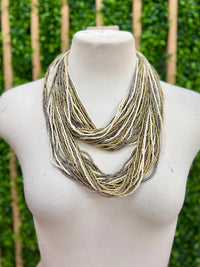 Ivory Multi Metallic Bead Boho Long Necklace