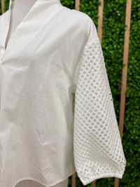White Contrast Sleeve V Neck Blouse