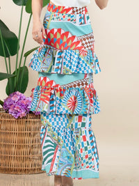 Multi Print Tiered Floral Maxi Skirt