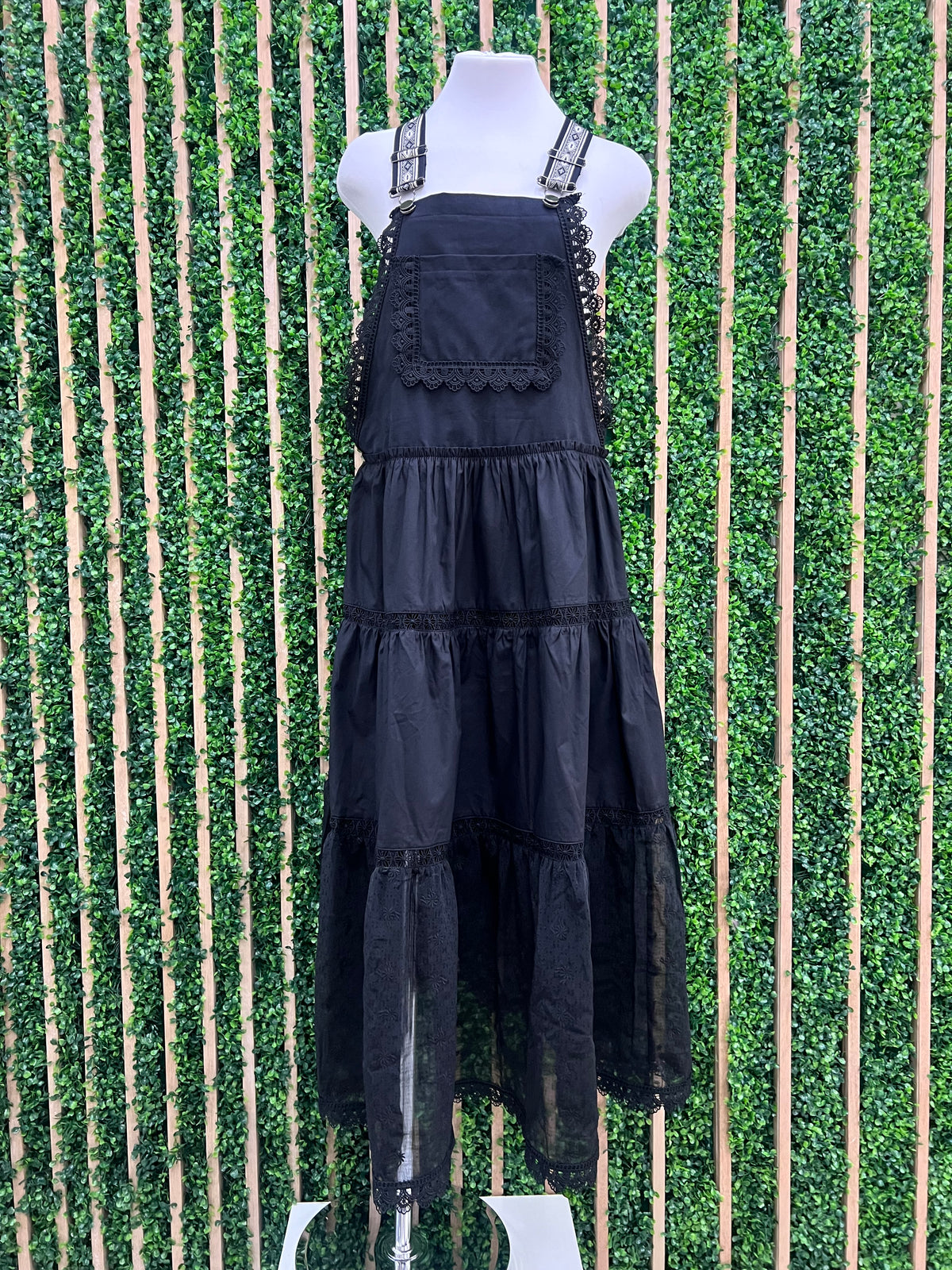 Lace Detail Tiered Overall Dress