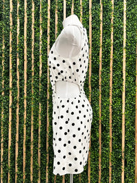 White Polka Dot Side Cutout Short Dress