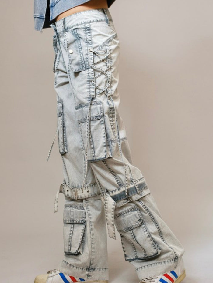 Acid Wash Camo Wide Leg Jeans