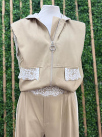 Lace Detail Sleeveless Vest Pant Set