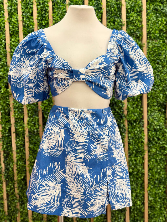 Blue Ivory Floral Crop Top