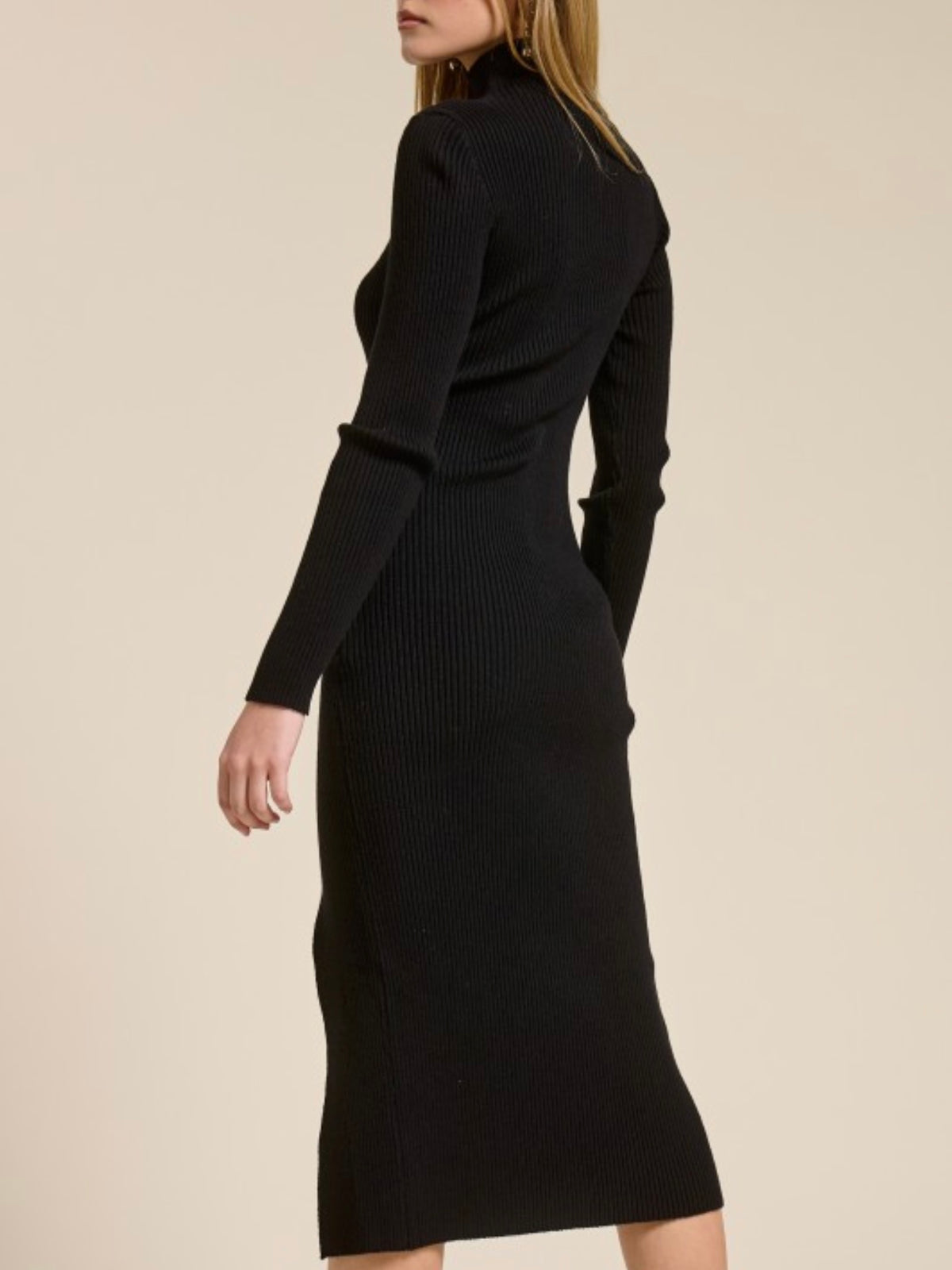 High Neck Front Slit Sweater Long Top