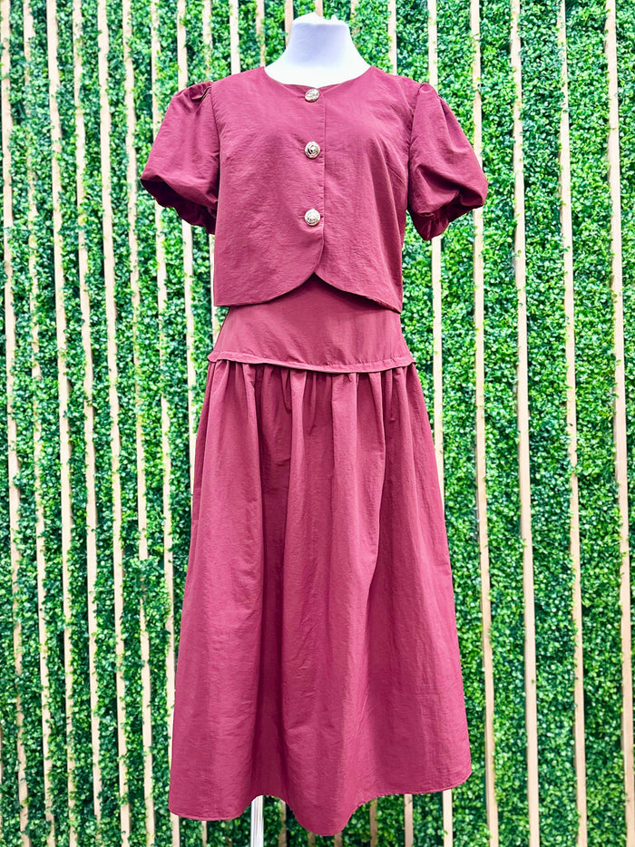 Wine Lettuce Trim Midi Skirt