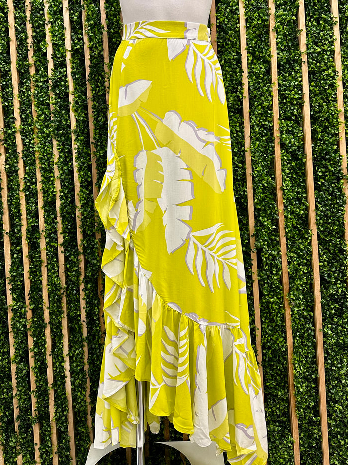 Lime Cream Ruffled Maxi Skirt