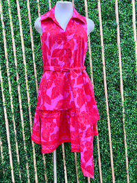 Beautiful Fuchsia Red Collared Sleeveless Short Dres