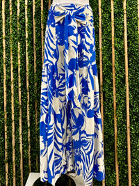 Cream Blue Floral Tiered Palazzo