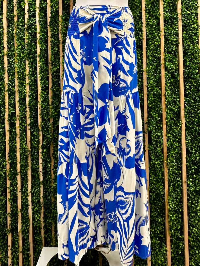 Cream Blue Floral Tiered Palazzo