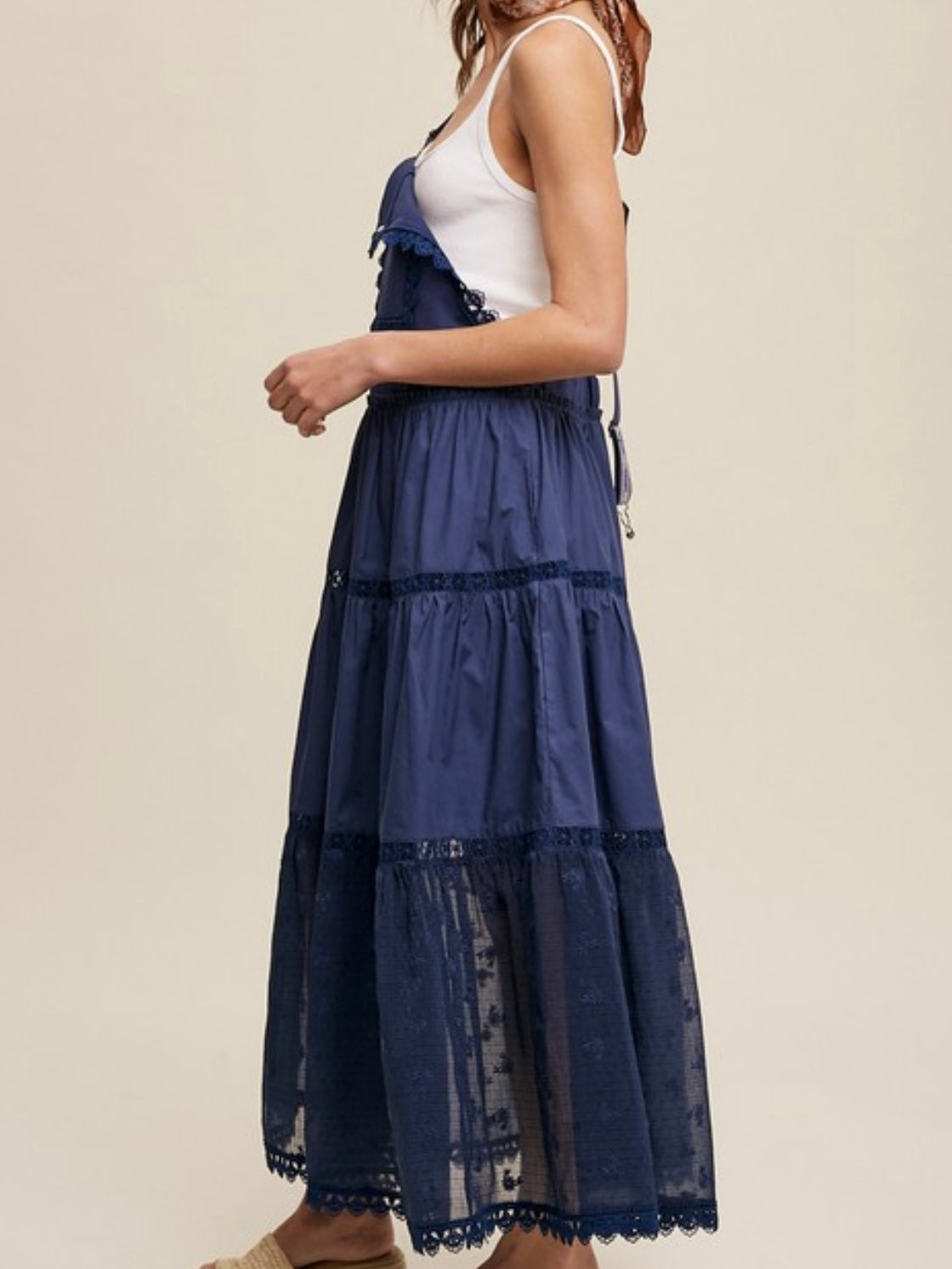 Lace Detail Tiered Overall Dress