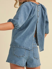 Dark Denim Open Back Blouse