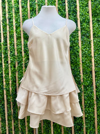 Smocked Waist Tiered Satin Skirt