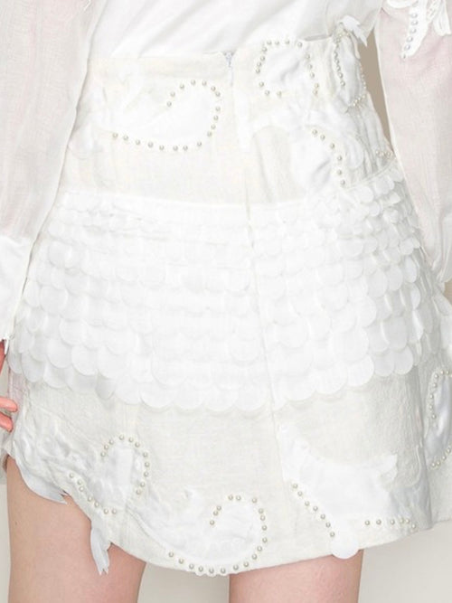 Beautiful White Pearl Embellishment Short Skirt