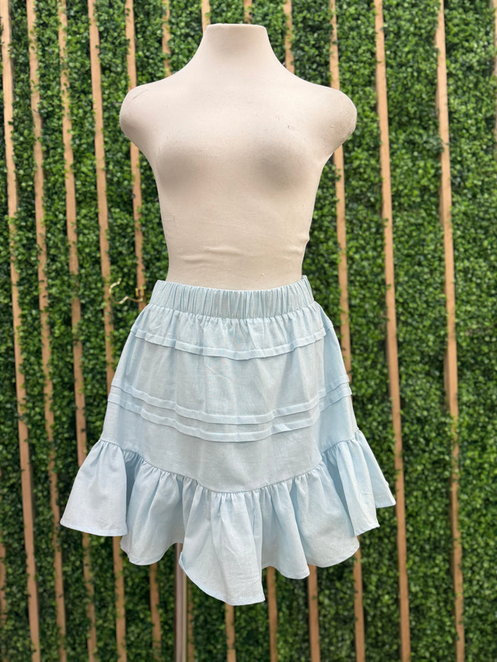 Sky Blue Smocked Waist Tiered Cotton Skirt