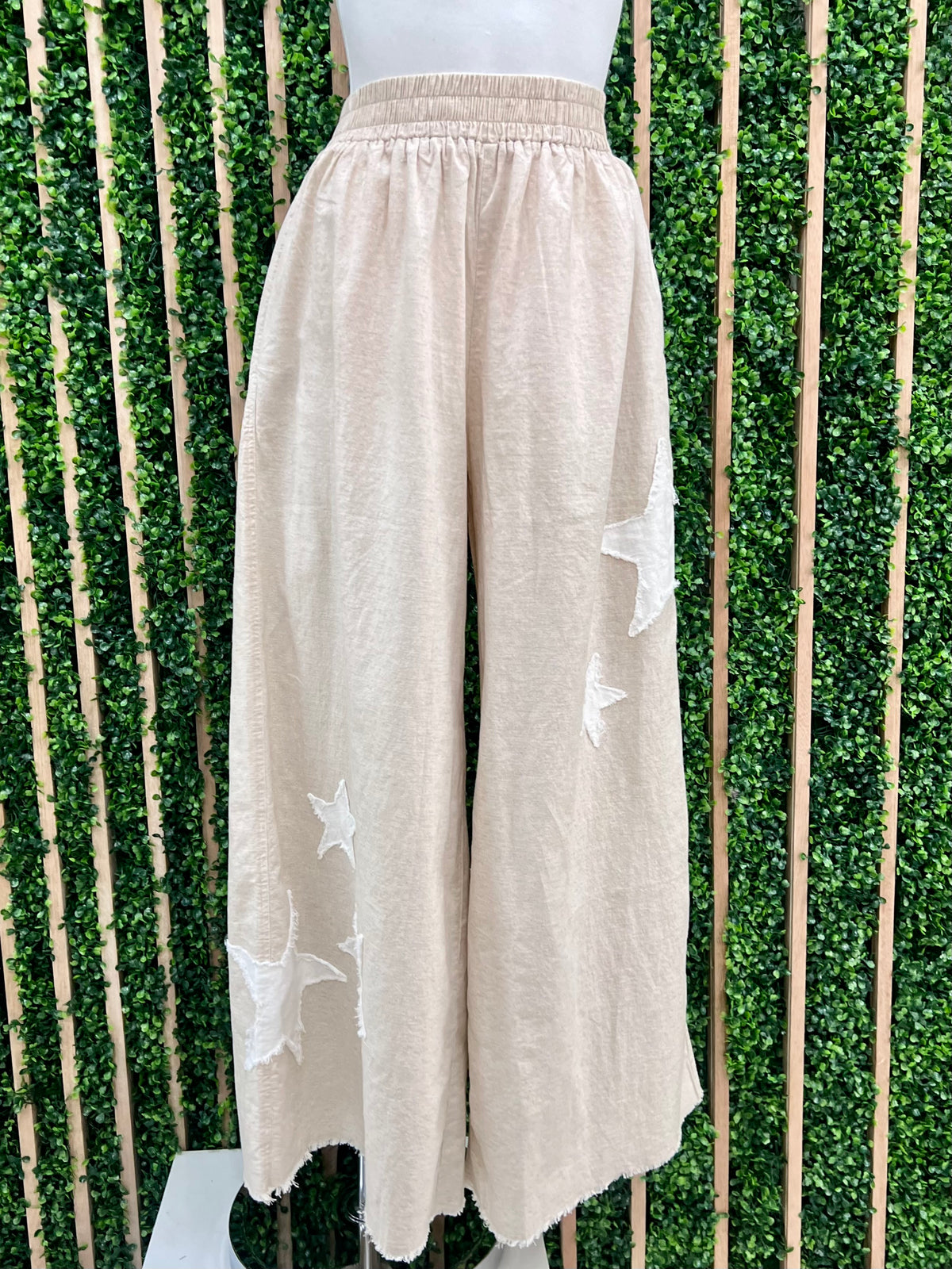 Natural White Star Patch Linen Pant Set