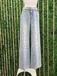 Belted Studded Leopard Wide Leg Jeans