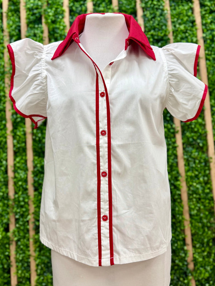 Red Trim Blouse