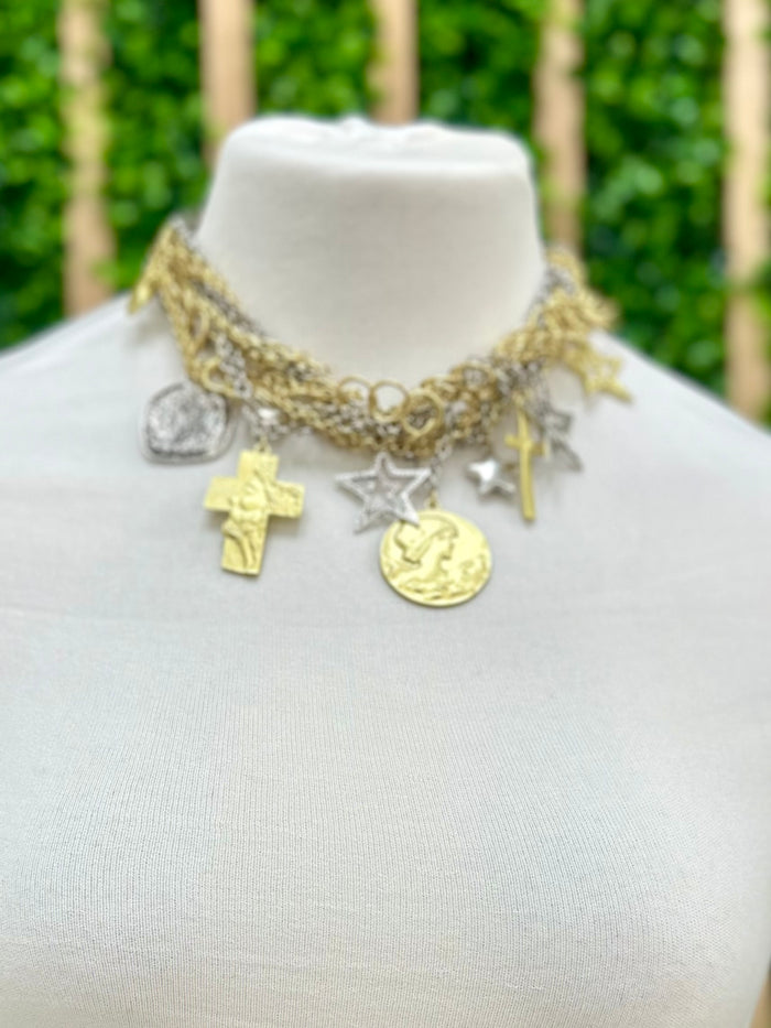 Multi Charm Two Tone Necklace