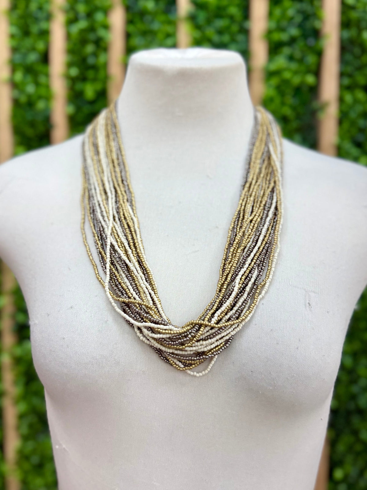 Ivory Multi Metallic Bead Boho Long Necklace