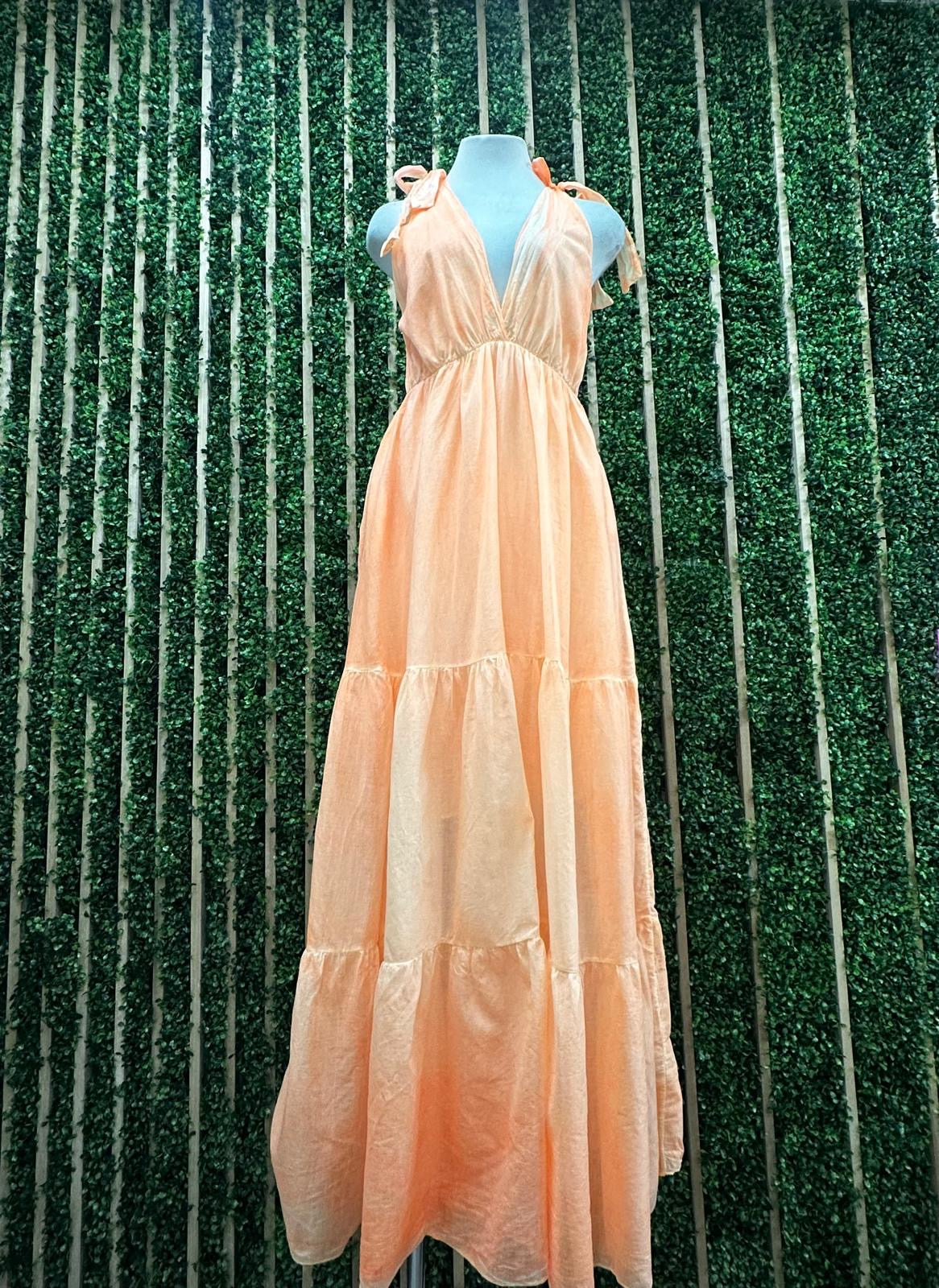 Fluorescent Shoulder Tie Maxi Dress