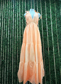 Fluorescent Shoulder Tie Maxi Dress