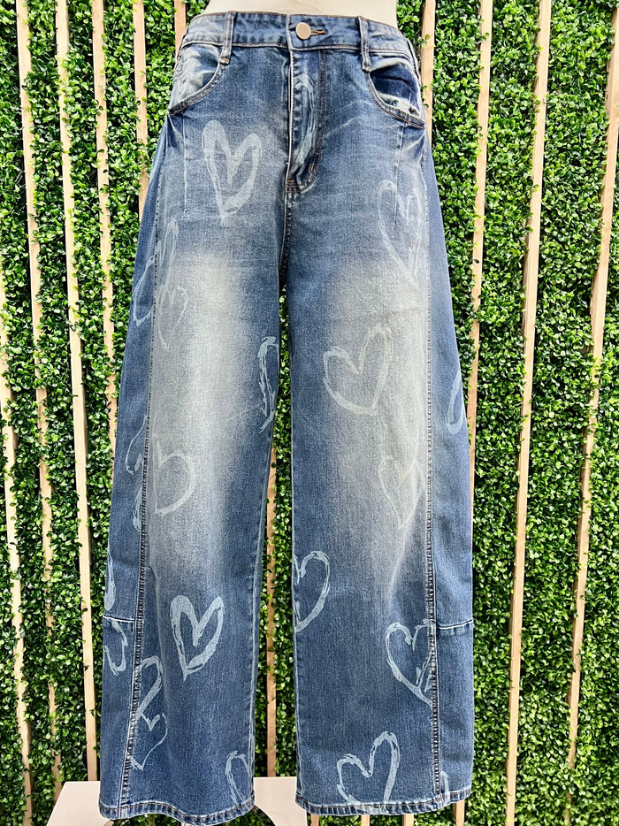 Playful Heart Loose Fit Denim Pants