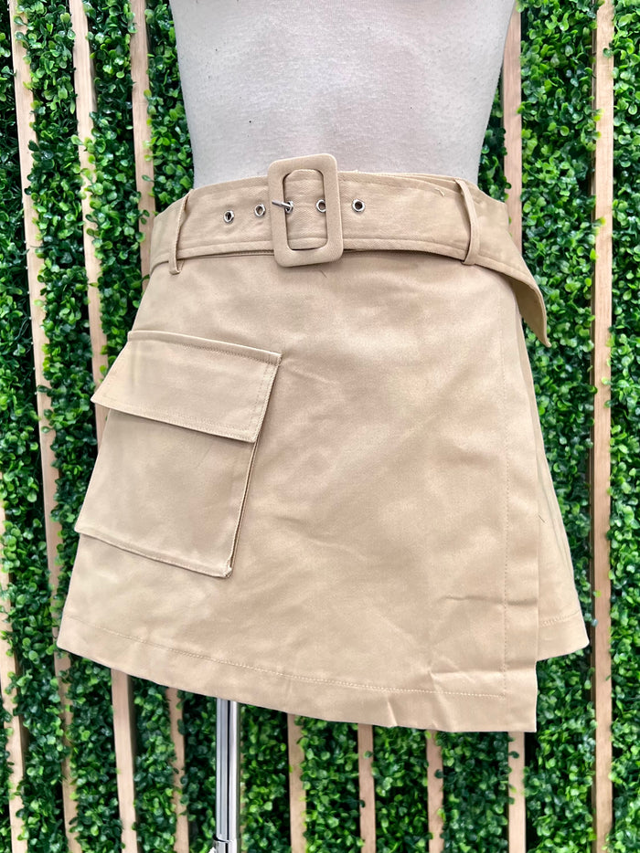 Taupe Self Belt Skort