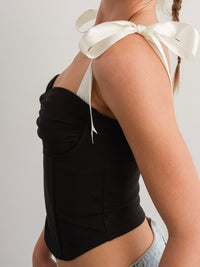 Satin Shoulder Tie Black Corset