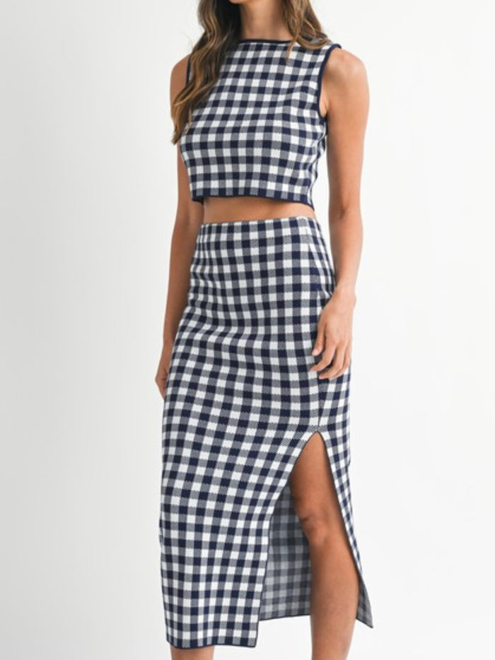 Beautiful Knit Navy Gingham Crop Vest