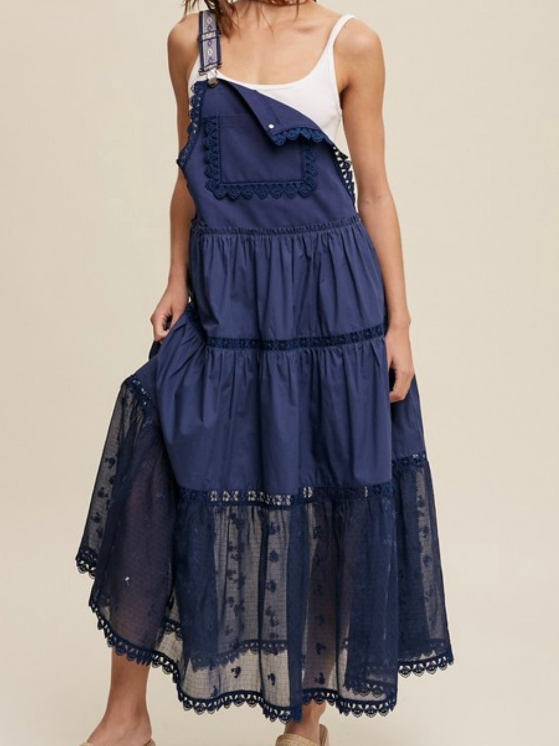 Lace Detail Tiered Overall Dress