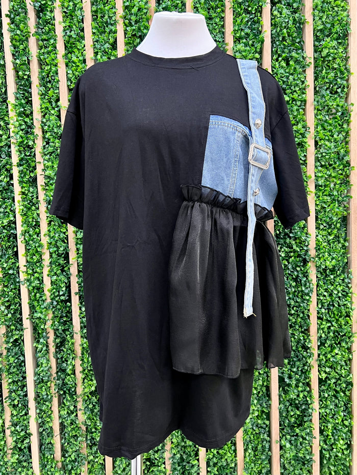 Denim and Tulle Detail T SHirt