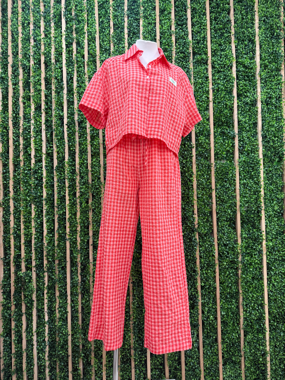 Red Pink Gingham Pant Set