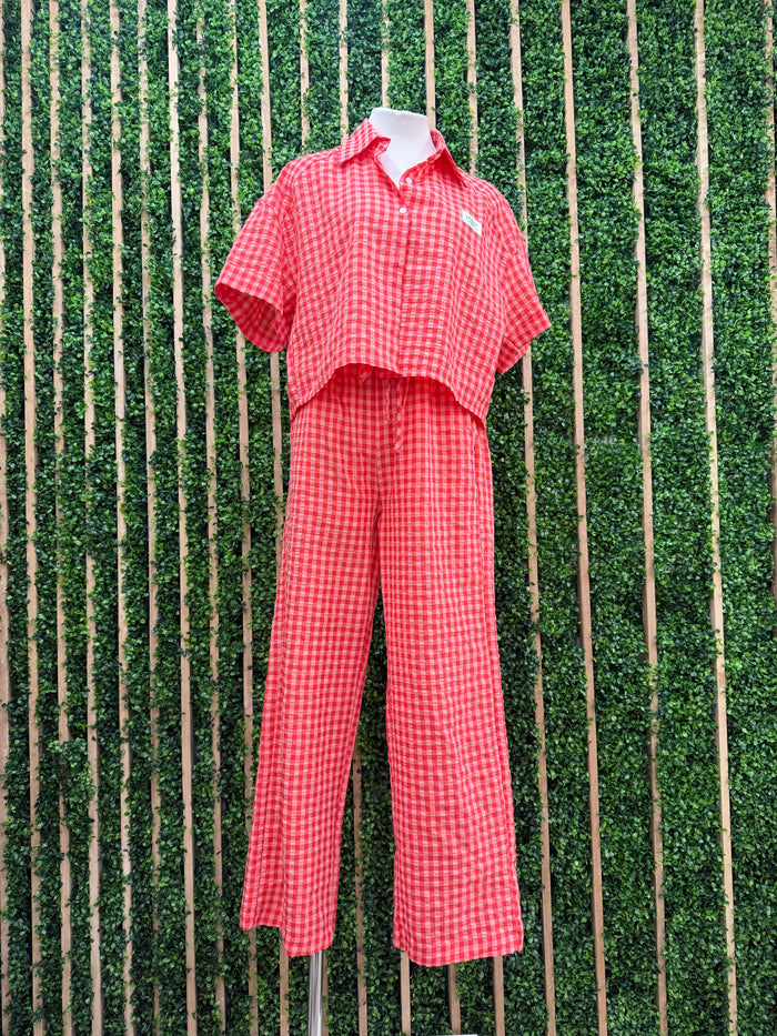 Red Pink Gingham Pant Set