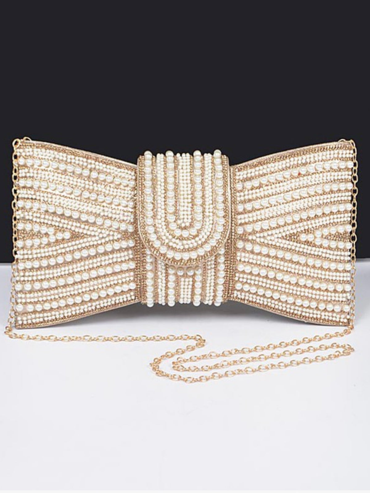 Rhinestone Pearl Bow Clutch