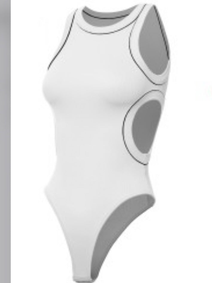 Trim Detail High Neck Side Cutout Bodysuit