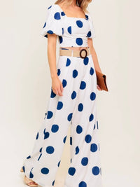 Navy Dots Belted Wide Leg Pant