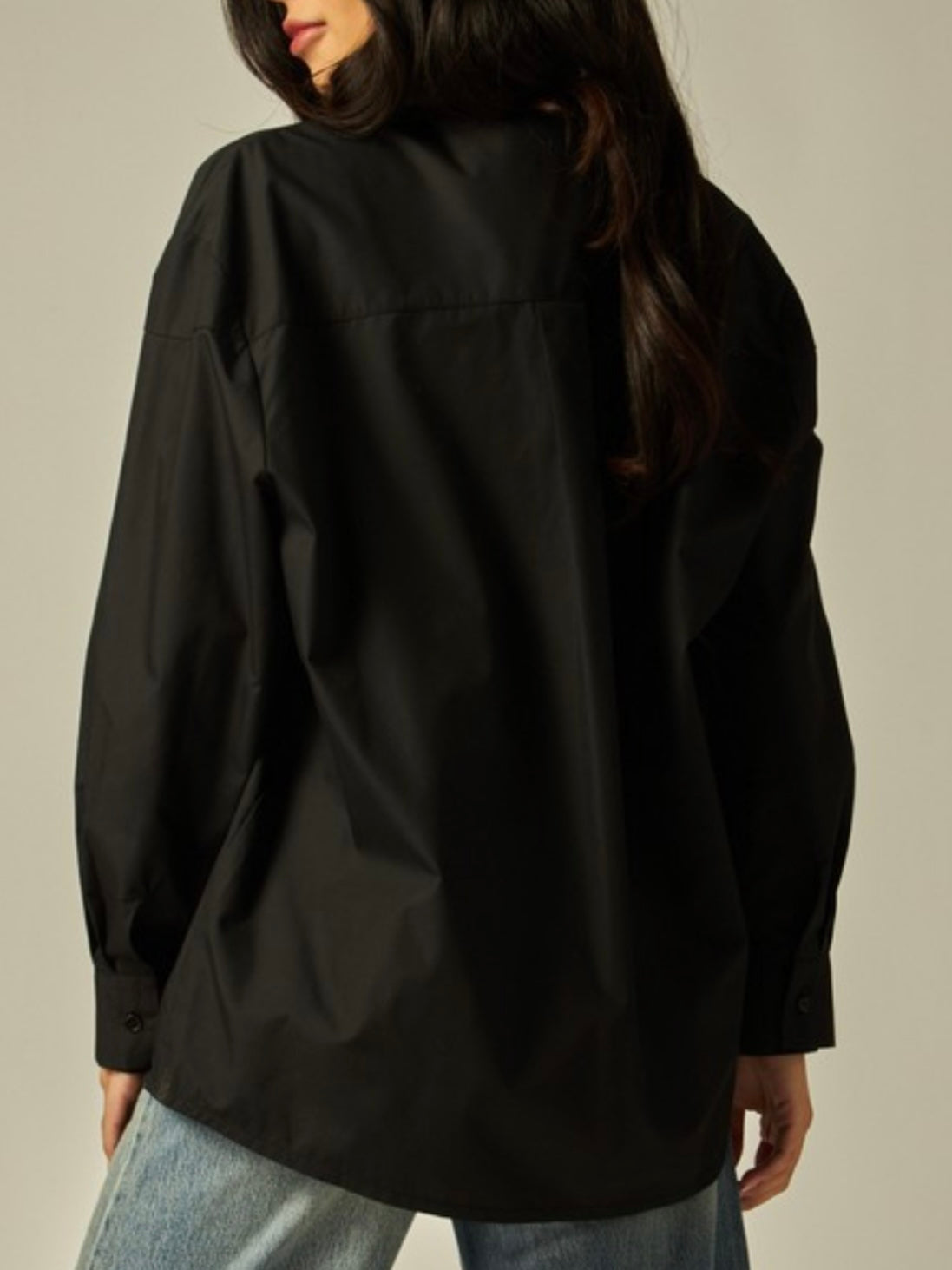 Cotton Blend Oversized Button Up Blouse